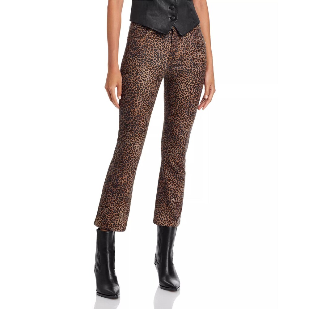 New Frame Le Crop Mini Coated Bootcut Kick Flare Jeans Leopard Print Size 28x26
